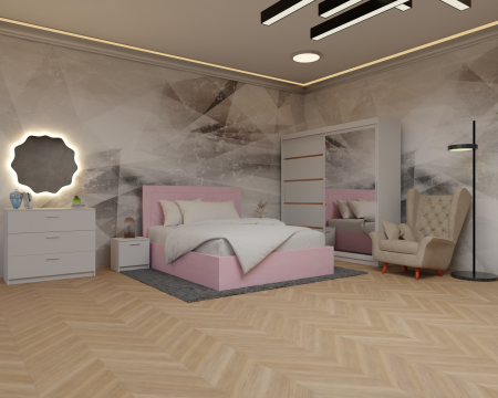 Dormitor Lotus Pat Tapitat Dressing 200x200 Alb cu oglinda [3]