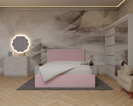 Dormitor Lotus Pat Tapitat Dressing 200x200 Alb cu oglinda