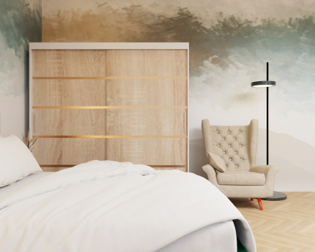 Dormitor: Lotus Pat Tapitat Dressing 200x200 Alb&Sonoma 2 Usi [3]