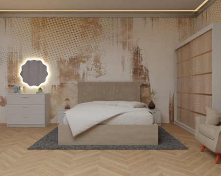 Dormitor: Lotus Pat Tapitat Dressing 200x200 Alb&Sonoma 2 Usi [3]