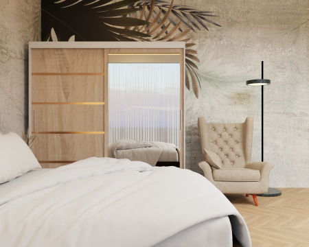 Dormitor: Lotus Pat Tapitat Dressing 200x200 Alb&Sonoma 2 Usi cu Oglinda [4]