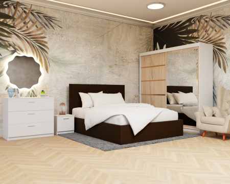 Dormitor: Lotus Pat Tapitat Dressing 200x200 Alb&Sonoma 2 Usi cu Oglinda [2]