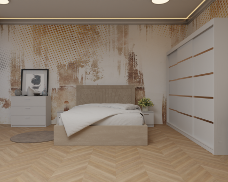 Dormitor: Lotus Pat Tapitat Dressing 250x200 Alb 3 usi 