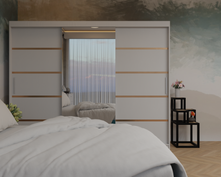 Dormitor: Lotus Pat Tapitat Dressing 250x200 Alb 3 usi Cu Oglinda [3]