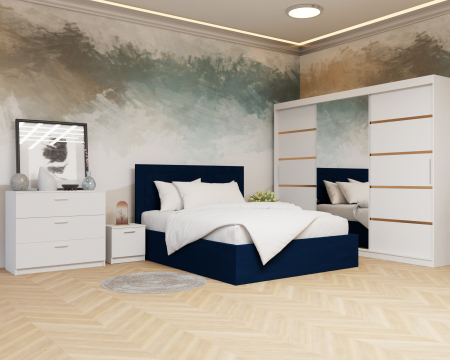 Dormitor: Lotus Pat Tapitat Dressing 250x200 Alb 3 usi Cu Oglinda [2]