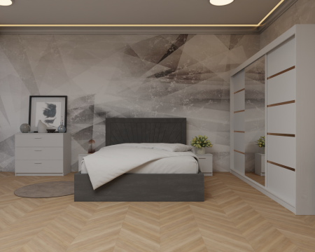 Dormitor: Lotus Pat Tapitat Dressing 250x200 Alb 3 usi Cu Oglinda