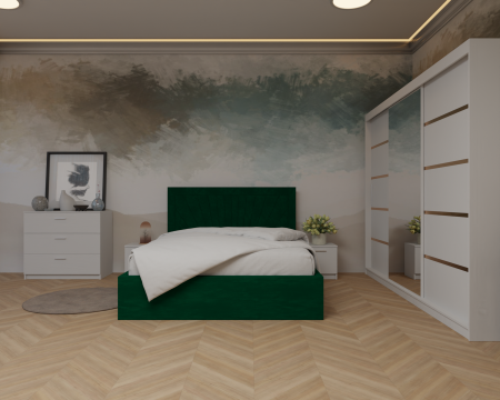 Dormitor: Lotus Pat Tapitat Dressing 250x200 Alb 3 usi Cu Oglinda