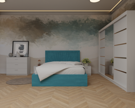 Dormitor: Lotus Pat Tapitat Dressing 250x200 Alb 3 usi Cu Oglinda