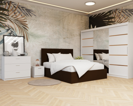 Dormitor: Lotus Pat Tapitat Dressing 250x200 Alb 3 usi Cu Oglinda [2]