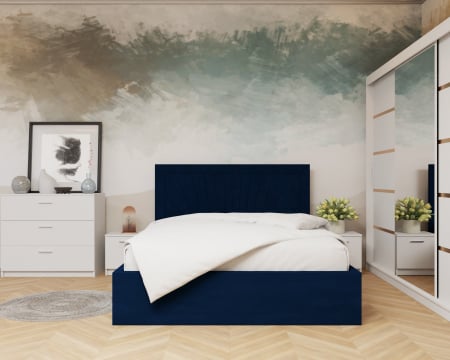 Dormitor: Lotus Pat Tapitat Dressing 250x200 Alb 3 usi Cu Oglinda