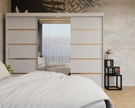 Dormitor: Lotus Pat Tapitat Dressing 250x200 Alb 3 usi Cu Oglinda [4]