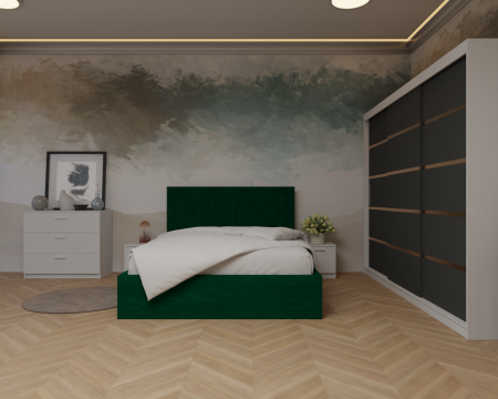 Dormitor: Lotus Pat Tapitat Dressing 250x200 Alb&Antracit 3 Usi