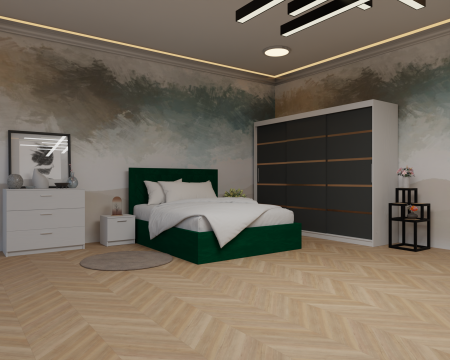 Dormitor: Lotus Pat Tapitat Dressing 250x200 Alb&Antracit 3 Usi [2]