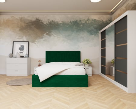 Dormitor: Lotus Pat Tapitat Dressing 250x200 Alb&Antracit 3 Usi cu Oglinda