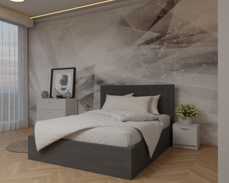 Dormitor: Lotus Pat Tapitat Dressing 250x200 Alb&Antracit 3 Usi cu Oglinda [2]