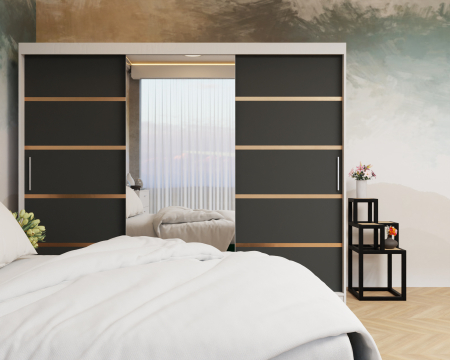 Dormitor: Lotus Pat Tapitat Dressing 250x200 Alb&Antracit 3 Usi cu Oglinda [4]