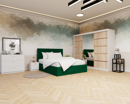 Dormitor: Lotus Pat Tapitat Dressing 250x200 Alb&Sonoma 3 Usi cu Oglinda [2]