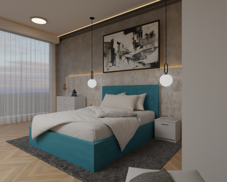 Dormitor Lotus Pat Tapitat Dressing 150x200 Alb 2 usi