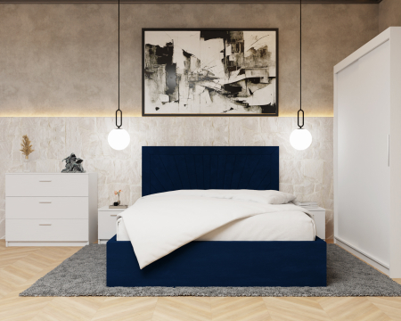 Dormitor Lotus Pat Tapitat Dressing 150x200 Alb 2 usi