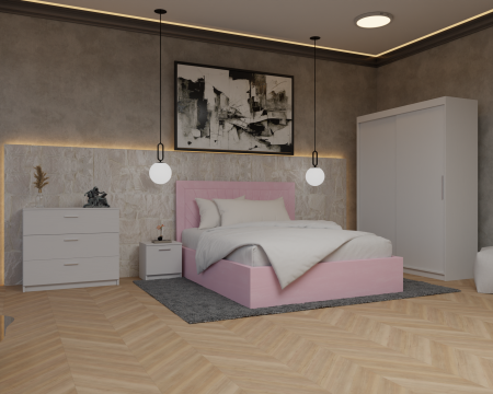 Dormitor Lotus Pat Tapitat Dressing 150x200 Alb 2 usi