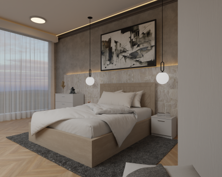 Dormitor Lotus Pat Tapitat Dressing 150x200 Alb 2 usi [2]