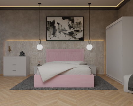 Dormitor Lotus Pat Tapitat Dressing 150x200 Alb 2 usi [2]