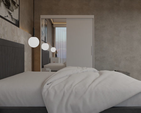 Dormitor Lotus Pat Tapitat Dressing 150x200 Alb 2 usi cu Oglinda [3]