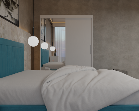 Dormitor Lotus Pat Tapitat Dressing 150x200 Alb 2 usi cu Oglinda [3]