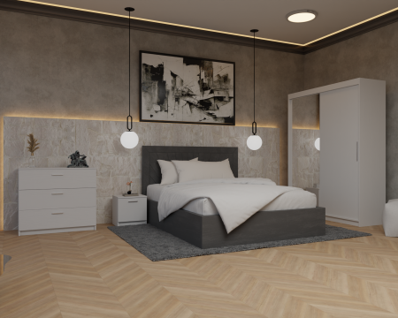 Dormitor Lotus Pat Tapitat Dressing 150x200 Alb 2 usi cu Oglinda [1]