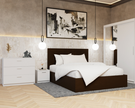 Dormitor Lotus Pat Tapitat Dressing 150x200 Alb 2 usi cu Oglinda [2]