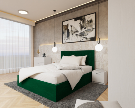 Dormitor Lotus Pat Tapitat Dressing 150x200 Alb 2 usi cu Oglinda [3]