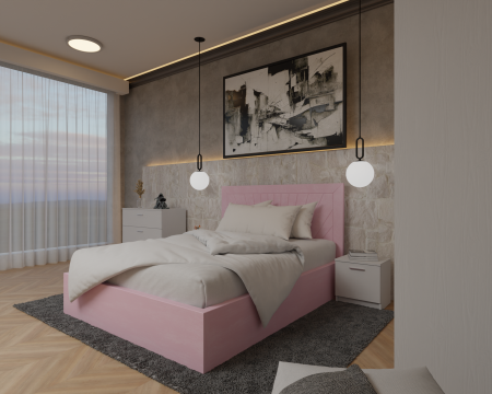 Dormitor Lotus Pat Tapitat Dressing 150x200 Alb 2 usi cu Oglinda [2]