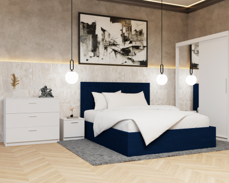 Dormitor Lotus Pat Tapitat Dressing 150x200 Alb 2 usi cu Oglinda [2]