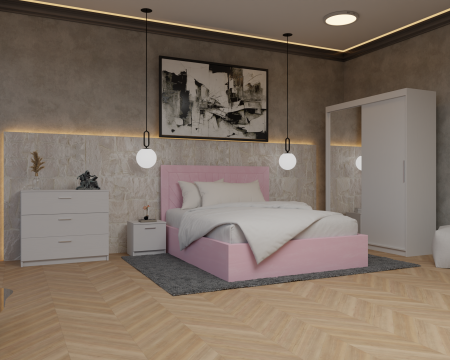 Dormitor Lotus Pat Tapitat Dressing 150x200 Alb 2 usi cu Oglinda [1]