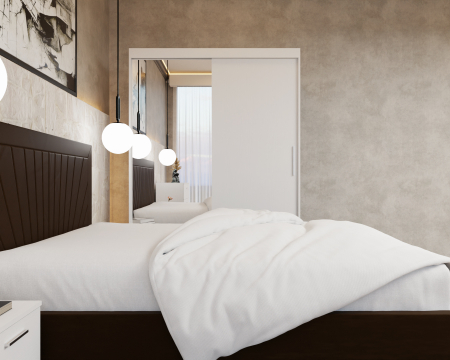 Dormitor Lotus Pat Tapitat Dressing 150x200 Alb 2 usi cu Oglinda [4]