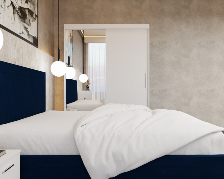 Dormitor Lotus Pat Tapitat Dressing 150x200 Alb 2 usi cu Oglinda [4]