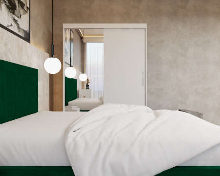 Dormitor Lotus Pat Tapitat Dressing 150x200 Alb 2 usi cu Oglinda [4]