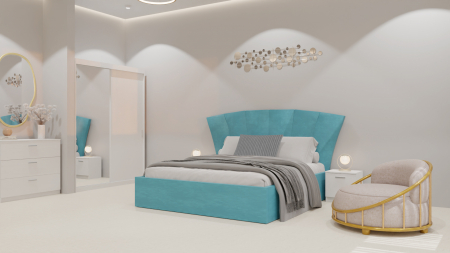 Dormitor Lucas Tapitat Turcoaz 2 Usi Alb cu Oglinda [1]