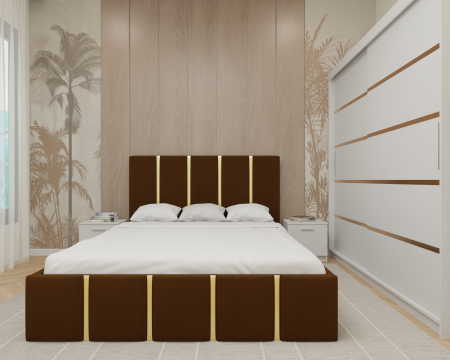 Dormitor MILANO Tapitat, 200X200 Alb fara oglinda, Somiera Rabatabila