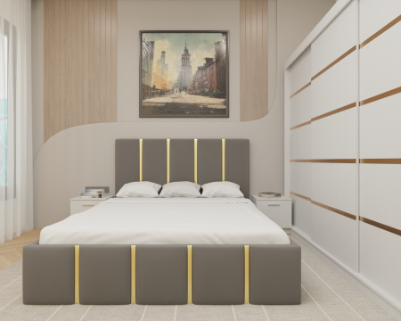 Dormitor MILANO Tapitat, 250X200 Alb fara oglinda, Somiera Rabatabila