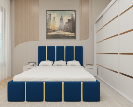 Dormitor MILANO Tapitat, 250X200 Alb fara oglinda, Somiera Rabatabila