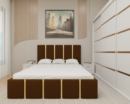 Dormitor MILANO Tapitat, 250X200 Alb fara oglinda, Somiera Rabatabila