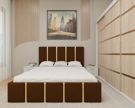 Dormitor MILANO Tapitat, 250X200 Alb&Sonoma fara oglinda, Somiera Rabatabila