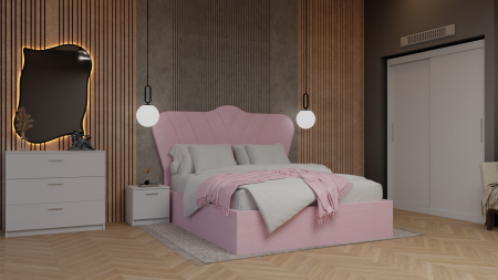 Dormitor Queen Pat Tapitat Dressing 2 Usi Alb [1]
