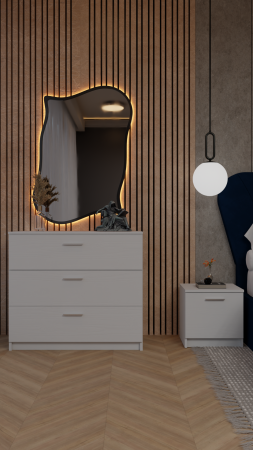 Dormitor Queen Pat Tapitat Dressing 2 Usi Cu Oglinda Alb [3]