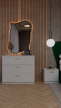 Dormitor Queen Pat Tapitat Dressing 2 Usi Cu Oglinda Alb [3]