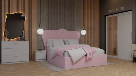 Dormitor Queen Pat Tapitat Dressing 2 Usi Cu Oglinda Alb [1]