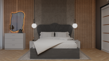 Mobila Dormitor - Dormitor Queen Pat Tapitat Dressing 200x200 Alb