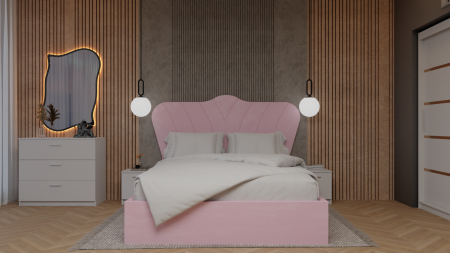 Dormitor Queen Pat Tapitat Dressing 200x200 Alb Cu Oglinda