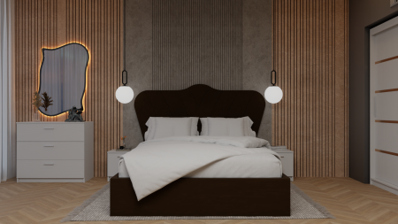 Dormitor Queen Pat Tapitat Dressing 200x200 Alb Cu Oglinda